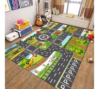 DLAYLQZG Tapis de Jeu Garçon Ferme et Ville Route Antidérapant en Polyester Absorbant l'eau Durable pour Chambre, Salon et Salle de Jeux (Style 1,140x200cm)