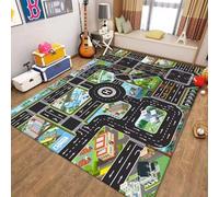 DLAYLQZG Tapis de Jeu Garçon Ferme et Ville Route Antidérapant en Polyester Absorbant l'eau Durable pour Chambre, Salon et Salle de Jeux (Style 2,140x200cm)