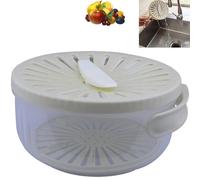 DLBTWDOYLS Bol de lavage de fruits et légumes avec couvercle, bol de stockage d’eau filtrée et de réfrigérateur 2 en 1, panier de vidange avec poignée pliable, récipient portable avec filtre (blanc)
