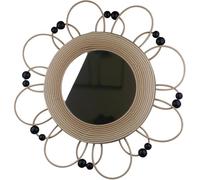 DLBTWDOYLS Miroir Rond en rotin, Miroir Mural décoratif en rotin Naturel, décoration d’Art tissée à la Main, adapté à la Maison, Miroir Mural de Style bohème d’hôtel (Fleurs)