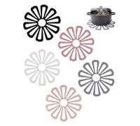DLDIZM Sous Plat Silicone 5 Pièces, Résistant à la Chaleur et Antidérapant, Repose Chaud pour Cuisine, Table, Poêles et Casseroles, Lot de 5 Couleurs Fleur Ajouré et Sous Plat de Table