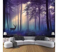 DLERFLOVR 3D Papier Peint Cerf Mystérieux, 400x280cm Papier Peint Panoramique Forêt Brumeuse Papiers Mural pour Salon Chambre Chambre D'Enfant Décoration Murale, Violet