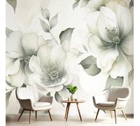 DLERFLOVR 3D Papier Peint Fleurs À L'Aquarelle Papier Peint Panoramique Style Rétro Tapisserie Revêtement Mural Pour Salon Chambre Chambre D'Enfant, 350x250cm, Gris