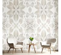 DLERFLOVR 3D Papier Peint Fleurs Géométriques, 250x175cm Papier Peint Panoramique Style Moderne Papiers Mural pour Salon Chambre Chambre D'Enfant Décoration Murale, Beige
