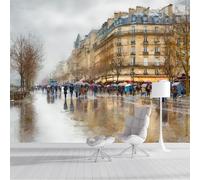 DLERFLOVR 3D Papier Peint Les Rues De Paris, 200x140cm Papier Peint Panoramique Peinture À L'Huile Abstraite Papiers Mural pour Salon Chambre Chambre D'Enfant Décoration Murale, Jaune