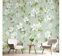 DLERFLOVR 3D Papier Peint Petit Motif Floral, 450x315cm Papier Peint Panoramique Frais Et Propre Papiers Mural pour Salon Chambre Chambre D'Enfant Décoration Murale, Vert Clair