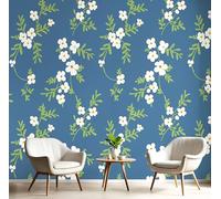 DLERFLOVR 3D Papier Peint Petit Motif Floral Papier Peint Panoramique Style Rétro Country Britannique Tapisserie Revêtement Mural Pour Salon Chambre Chambre D'Enfant, 250x175cm, Sarcelle