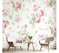 DLERFLOVR 3D Papier Peint Shabby Chic, 400x280cm Papier Peint Panoramique Imprimé Rose Vintage Tapisserie Pour Salon Chambre Chambre D'Enfant Décoration Murale, Crème