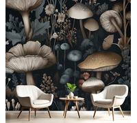 DLERFLOVR 3D Papier Peint Style Country Punk, 200x140cm Papier Peint Panoramique Champignons Et Plantes Tapisserie Pour Salon Chambre Chambre D'Enfant Décoration Murale, Noir