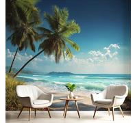 DLERFLOVR 3D Papier Peint Vue Sur La Plage, 200x140cm Papier Peint Panoramique Eaux Turquoises Tapisserie Pour Salon Chambre Chambre D'Enfant Décoration Murale, Bleu