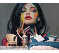 DLERFLOVR 3D Soie Papier Peint Panoramique Peinture Corporelle 350x250cm XXL Tableaux Muraux Graffiti Moderne Tapisserie Photo Décoration Murale pour Salon, Chambre d'enfants, Étude, Gris Anthracite
