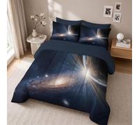 DLERFLOVR Couette 240x220cm 4 Saisons, l'espace Extra-Atmosphérique Douce Microfibre | Couette Réversible pour lit 2 Personnes Planète Terre, Lavable, sans Houss avec 2 Taies d'oreiller, Gris Argenté