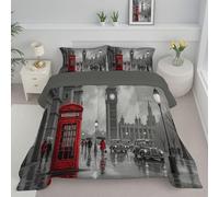 DLERFLOVR Couette 4 Saisons 240x220cm, Big Ben Couette Réversible Scène De Rue De Londres Légère Edredon, Alternative au Duvet avec Taie d'oreiller 65x65 cm pour lit 2 Personnes, Gris