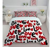 DLERFLOVR Couette comme 240x260cm, Édredon Légère et Chaude Coeur d'amour Rouge, Douce et Respirante Couette Matelassée pour Les 4 Saisons Rouge