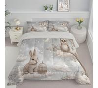 DLERFLOVR Couette Réversible L'Île du Nuage Lapin pour lit 1 Personne Couette sans Housse Ciel Nocturne pour Enfants Lavable en Machine avec Taies d'oreiller pour Toutes Saisons, Gris Brun, 140x200cm