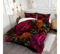 DLERFLOVR Couette Toute Saison 240x260cm Couette Matelassée Roses Sauvages Vintage Légère et Chaude Edredon Couverture Style d'art Numérique - Lavable en Machine pour lit 2 Personnes Rouge Foncé
