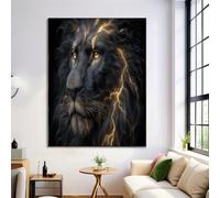 DLERFLOVR Decoration Murale Faune Impression sur Toile Lion De Foudre Tableau Decoration Murale pour Salon Couloir Salle de Bains Restaurant, Noir 70L x 50l cm - Sans cadre