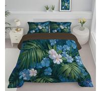 DLERFLOVR Ensemble de Couette 200x200cm Palmiers Et Orchidées Couette Forêt Tropicale Humide Édredon pour lit 2 Personnes sans Housse Edredon Réversible avec 1 Taies d'oreiller 65x65 cm, Vert Foncé
