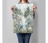 DLERFLOVR Forêt Tropicale Rétro Impression sur Toile Palm Jungle Tableau Affiche Decoration Murale Gris-Vert Image sur Toile Sans Cadre pour Salon Chambre Restaurant, 50x70cm