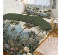 DLERFLOVR Housse de Couette 240x260cm avec 2 Taies d'oreiller 65x65 cm Palmier Rétro, Oiseau Paradis, Fleur Parure de Lit Jungle Exotique Ensembles de Housses de Couette pour 2 Personnes, Vert