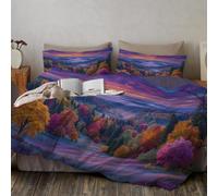 DLERFLOVR Housse de Couette 240x260cm avec 2 Taies d'oreiller 65x65 cm Vallée De La Forêt d'automne Parure de Lit Montagnes des Carpates Housse de Couette Réversible avec Fermeture Éclair, Violet