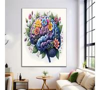 DLERFLOVR Impression sur Toile 120x80cm - L'Art Du Cerveau Humain Décoration Murale Parties Du Corps Humain Et Fleurs Tableau décoratif Intissé pour le mur pour Chambre Maison Bain Salon, Bleu