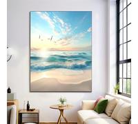 DLERFLOVR Impression sur Toile Beauté Naturelle, Decoration Murale Peinture 50L x 70l cm, Tableaux Decoratifs Vue Sur La Plage, Muraux Déco pour Chambre Tableau Salon, Bleu Clair, Sans Cadre