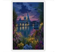 DLERFLOVR Impression sur Toile Coucher De Soleil À Venise Image Peinture Tableaux de la Mur Paysages Italiens Affiche Sans Cadre Décoration Murale pour Salon, Chambre, Salle de Bain, 70x100cm, Bleu