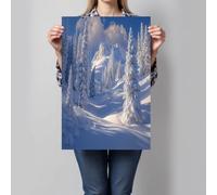 DLERFLOVR Impression sur Toile Forêt De Sapins Image Peinture Tableaux de la Mur Pays Des Merveilles Hivernales Affiche Sans Cadre Décoration Murale pour Salon, Chambre, Salle de Bain, 30x40cm, Bleu