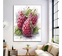 DLERFLOVR Impression sur Toile Framboise Tableau décoratif Aquarelle De Fruits Image sur Toile Tableau Decoration Murale pour Salon Couloir Salle de Bains WC, 60x40cm, Violet