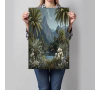 DLERFLOVR Impression sur Toile Lac Palm Tree Image sur Toile Jungle Rétro Tableau Decoration Murale Tableaux Decoratifs pour Salon Chambre Couloir Bar Dekor, Vert Olive - Sans Cadre