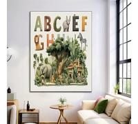 DLERFLOVR Impression sur Toile Lettres À L'Aquarelle Photo sur Toile Affiche De La Maternelle Tableau Decoration Murale pour Salon Couloir Salle de Bains d'intérieur Décoration, 120x80 cm, Vert