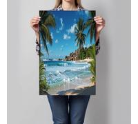 DLERFLOVR Impression sur Toile Palm Tree Beach Image sur Toile Îles Tropicales Tableau Decoration Murale pour Salle de Bains Salon Chambre, 70x100cm Sans cadre, Bleu-Vert