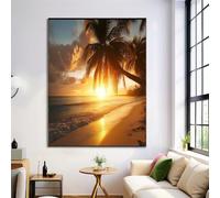 DLERFLOVR Impression sur Toile Paysage De La Mer Des Caraïbes, Tableau Décoration Murale Plage Des Palmiers, Image sur Toile pour Chambre Maison Bain Salon Restaurant 70L x 50l cm, Brun Jaunâtre
