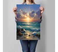 DLERFLOVR Impression Sur Toile Plage Et Vagues Poster Mural et Impression d'art Côte Rocheuse Décoration Murale pour Maison, Chambre à Coucher - 50x70cm Sans cadre, Vert Émeraude