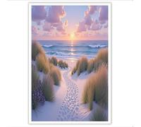 DLERFLOVR Impression sur Toile Plages De Sable Et Dunes Image sur Toile Lueur Du Soleil Couchant Tableau Decoration Murale Tableaux Decoratifs pour Salon Chambre Couloir Bar Dekor, Rose - Sans Cadre