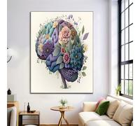DLERFLOVR Impression sur Toile Plantes Et Fleurs Tableau Decoration Muraux Fleurs, Feuilles, Cerveau Murale Photo Peinture pour Chambre Salon Bureau Decoration, 120L x 80l cm, Bleu-Vert