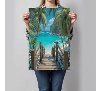 DLERFLOVR Impression sur Toile Pont De Bois De La Plage Image sur Toile Plage Paradisiaque Tropicale Tableau Decoration Murale pour Salle de Bains Salon Chambre, 70x100cm Sans cadre, Turquoise