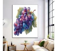 DLERFLOVR Impression sur Toile Raisins À L'Aquarelle Photo sur Toile Hyperréalisme Tableau Decoration Murale pour Salon Couloir Salle de Bains d'intérieur Décoration, 120x80cm, Bleu-Violet