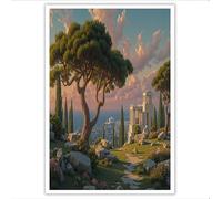 DLERFLOVR Impression sur Toile Ruines Antiques Photo sur Toile Paysages Classiques Tableau Decoration Murale pour Salon Couloir Salle de Bains d'intérieur Décoration, 50x70cm, Vert Gazon