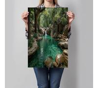 DLERFLOVR Impression sur Toile Ruisseau De Forest Rock Image sur Toile Paysages Naturels Tableau Decoration Murale pour Salle de Bains Salon Chambre, 50x70cm Sans cadre, Vert
