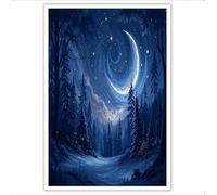 DLERFLOVR Impressions sur Toile 80x120cm, Étoiles De Minuit Tableau Decoration Murale Forêt D'Hiver Tableaux Decoratifs Muraux Sans Cadre pour Chambre Cuisine Bureau Affiche Décoratifs, Bleu Foncé