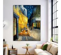 DLERFLOVR Impressions sur Toile Peinture À L'Huile De Rue De La Ville Tableau Murale Decoration Café De Nuit Tableaux Toiles Jaune Muraux Déco Chambre Salon Salle de Bain, 60x40cm