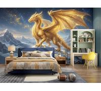DLERFLOVR Magie Sacrée Papier Peint Photo Panoramique, Dragons Et Montagnes Enneigées Fresque Murale Décoration Murale Pour Salon Chambre D'Enfants, Restaurant, TV Fond,