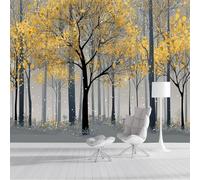 DLERFLOVR Mural Papier Peint Arbres Dorés Papier Murale Forêt Élégante Papiers Peints Panoramique pour Salle de séjour Chambre à coucher séjour Décoration, 300x210cm, Jaune