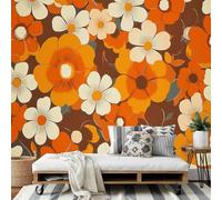 DLERFLOVR Mural Papier Peint Fleurs Des Années 70 Fond Papier Murale Style Rétro Papiers Peints Panoramique pour Salle de séjour Chambre à coucher séjour Décoration