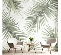 DLERFLOVR Mural Papier Peint Motif De Feuille De Palmier Papier Murale Style Tropical Papiers Peints Panoramique pour Salle de séjour Chambre à coucher séjour Décoration, 400x280cm, Vert Sauge