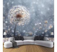 DLERFLOVR Mural Papier Peint Pissenlit Papier Murale Herbe Fantastique Papiers Peints Panoramique pour Salle de séjour Chambre à coucher séjour Décoration, 150x105cm, Gris-Bleu