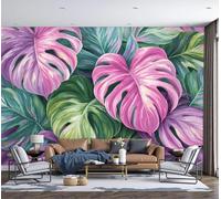 DLERFLOVR Muraux Tapisserie Abstraction Moderne, 350x250cm Papier Peint Feuilles De Monstera XXL Poster Tableaux Muraux Tapisserie pour Salon Chambre Salle à Manger Décoration Murale, Rose Rouge