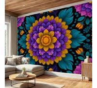 DLERFLOVR Muraux Tapisserie Fleurs Mystérieuses, 400x280cm Papier Peint Plantes Et Fleurs De Datura XXL Poster Tableaux Muraux Tapisserie pour Salon Chambre Salle à Manger Décoration Murale, Bleu